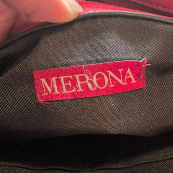 Merona Purse Red Leather 2 Compartment Double Handle Shoulder Satchel Bag - Picture 6 of 6